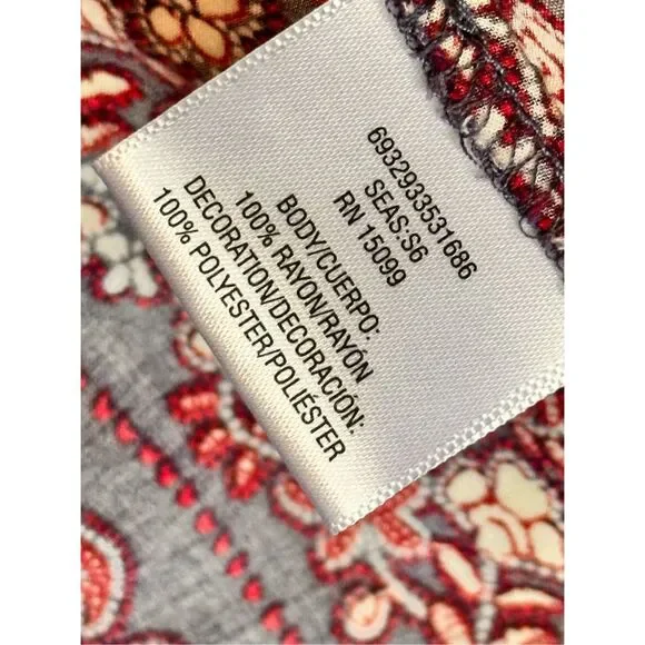 Bongo Blue Red White Scarf Print Fringe Kimono Jacket Women Juniors S/M - Picture 7 of 11